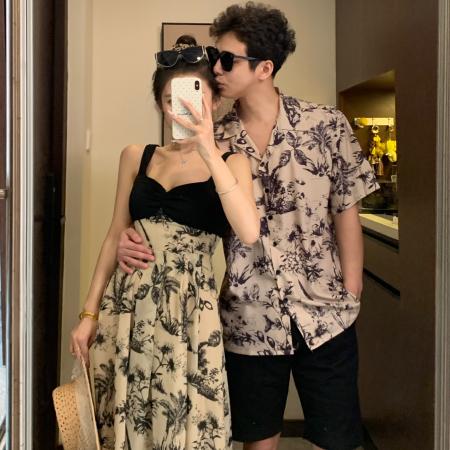 BY19038# 情侣装夏季新中式吊带裙海边度假沙滩裙一裙一衣 服裝批發女裝批發服飾貨源