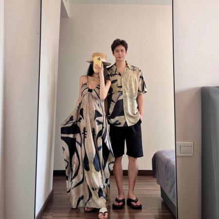 BY19042# 情侣装夏季吊带裙海边度假风沙滩裙一裙一衣 服裝批發女裝批發服飾貨源
