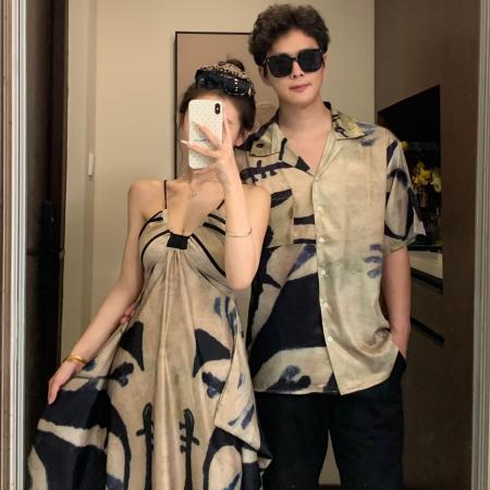 BY19042# 情侣装夏季吊带裙海边度假风沙滩裙一裙一衣 服裝批發女裝批發服飾貨源