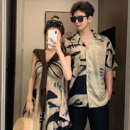 BY19042# 情侣装夏季吊带裙海边度假风沙滩裙一裙一衣 服裝批發女裝批發服飾貨源