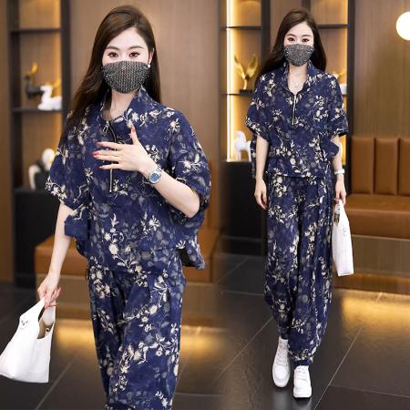 BY19050# 夏装新款气质大码套装遮肉显瘦洋气胖妹妹宽松时尚两件套 服裝批發女裝批發服飾貨源