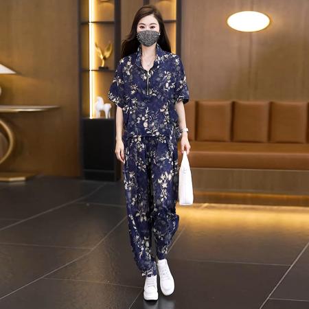 BY19050# 夏装新款气质大码套装遮肉显瘦洋气胖妹妹宽松时尚两件套 服裝批發女裝批發服飾貨源