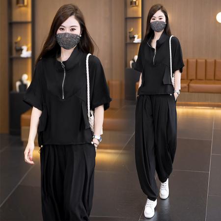BY19051# 夏装新款气质大码套装遮肉显瘦洋气胖妹妹宽松时尚两件套 服裝批發女裝批發服飾貨源