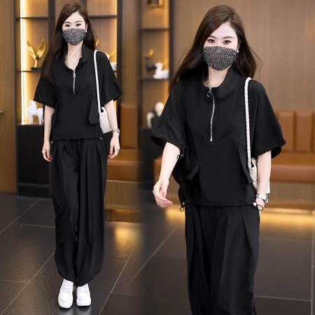BY19051# 夏装新款气质大码套装遮肉显瘦洋气胖妹妹宽松时尚两件套 服裝批發女裝批發服飾貨源