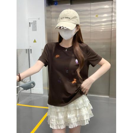 BY19066# 纯棉螺纹短袖t恤夏季韩系卡通刺绣圆领上衣女装 服裝批發女裝批發服飾貨源