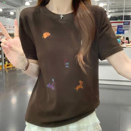 BY19066# 纯棉螺纹短袖t恤夏季韩系卡通刺绣圆领上衣女装 服裝批發女裝批發服飾貨源