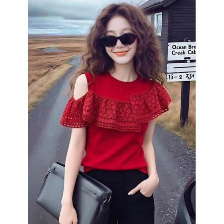 BY19069# 初夏法式重要场合的小衫独特漂亮气质轻奢高级感轻熟风红色上衣女 服裝批發女裝批發服飾貨源