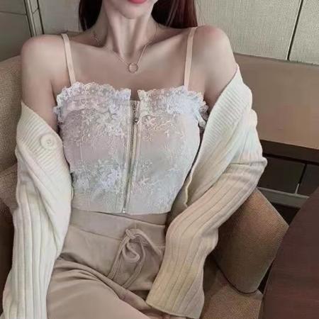 BY19084# 复古蕾丝吊带内搭小背心女胸垫法式打底抹胸短款设计感上衣 服裝批發女裝批發服飾貨源