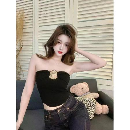 BY19085# 御姐风高级感金属抹胸上衣修身内搭无袖纯欲短款外穿上衣 服裝批發女裝批發服飾貨源