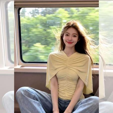 BY19100# 独特漂亮短袖t恤女初夏新款小众设计感韩系穿搭巨好看的上衣 服裝批發女裝批發服飾貨源