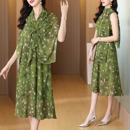BY19109# 三种穿法雪纺连衣裙子时尚洋气夏季新款女装中长款阔太太修身显瘦 服裝批發女裝批發服飾貨源