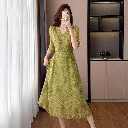 BY19111# 时尚洋气夏季轻薄透气雪纺连衣裙修身显瘦中长款阔太太女装装 服裝批發女裝批發服飾貨源