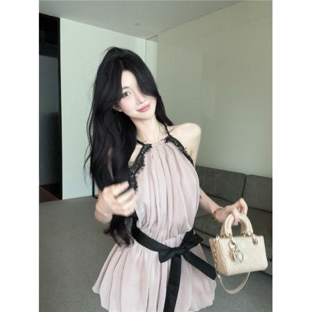 BY19123# 蕾丝拼接挂脖连衣裙 服裝批發女裝批發服飾貨源