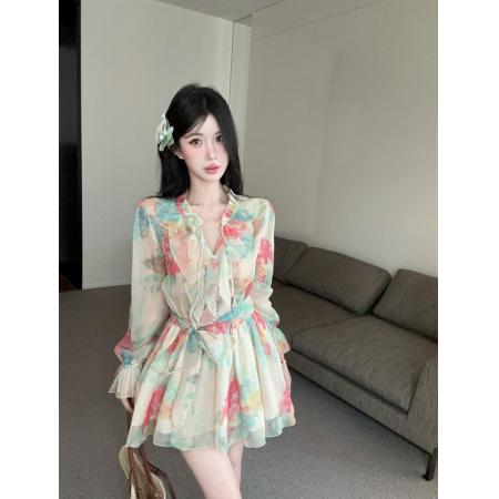 BY19127# 春夏清透美艳显白碎花雪纺连衣裙 服裝批發女裝批發服飾貨源