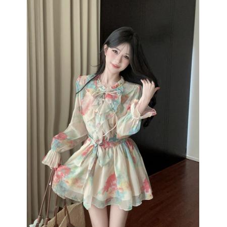 BY19127# 春夏清透美艳显白碎花雪纺连衣裙 服裝批發女裝批發服飾貨源