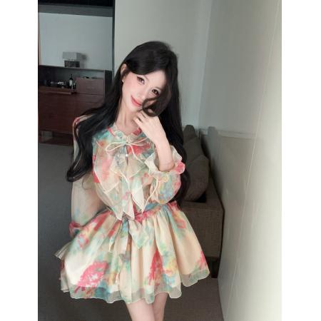 BY19127# 春夏清透美艳显白碎花雪纺连衣裙 服裝批發女裝批發服飾貨源