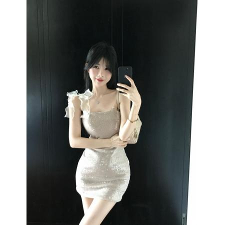 BY19130# 粉色亮片吊带连衣裙性女感修身收腰包臀短裙 服裝批發女裝批發服飾貨源