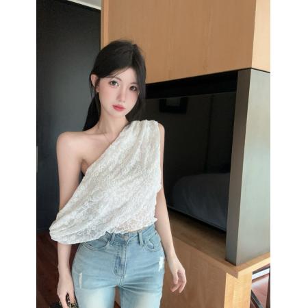 BY19131# 斜肩蕾丝吊带背心 服裝批發女裝批發服飾貨源