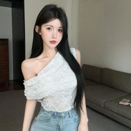 BY19131# 斜肩蕾丝吊带背心 服裝批發女裝批發服飾貨源