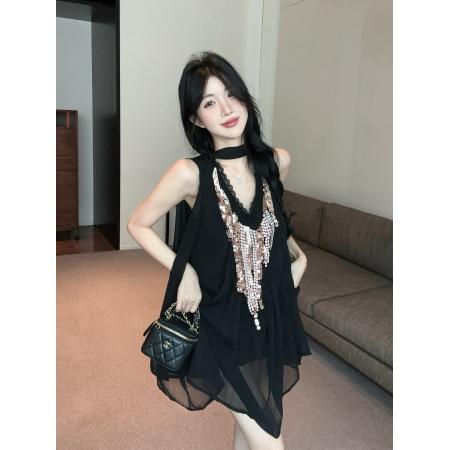 BY19134# 重工飘带无袖连衣裙 服裝批發女裝批發服飾貨源