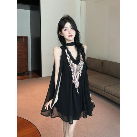 BY19134# 重工飘带无袖连衣裙 服裝批發女裝批發服飾貨源