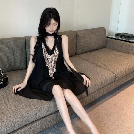 BY19134# 重工飘带无袖连衣裙 服裝批發女裝批發服飾貨源