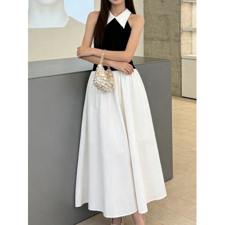 BY19152# 淑女时尚韩国Chic无袖背心长裙拼色修身背心裙露肩韩版连衣裙 服裝批發女裝批發服飾貨源