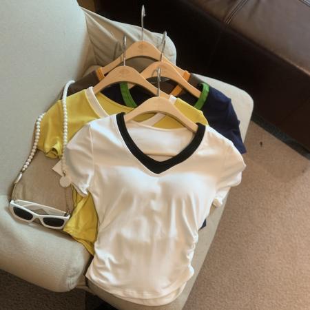 BY19153# 夏季v领针织短袖 服裝批發女裝批發服飾貨源