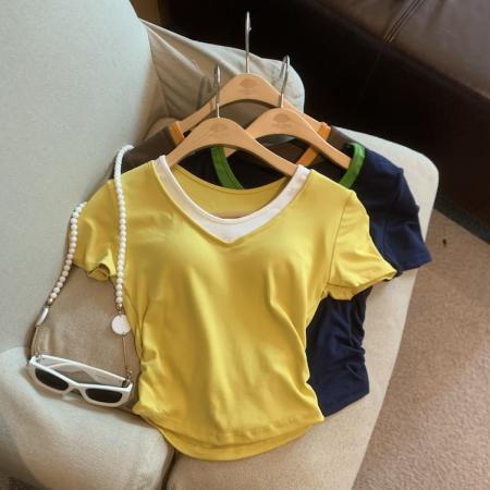 BY19153# 夏季v领针织短袖 服裝批發女裝批發服飾貨源