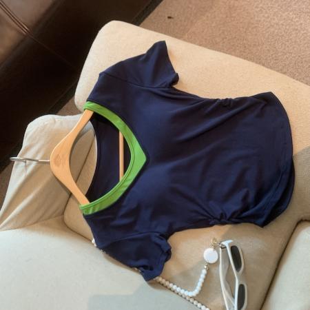 BY19153# 夏季v领针织短袖 服裝批發女裝批發服飾貨源