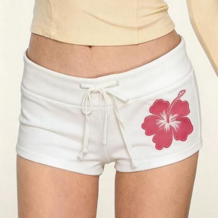 BY19156# 原版人棉空气层休闲松紧腰花朵短裤女夏日新款百搭热裤潮 服裝批發女裝批發服飾貨源