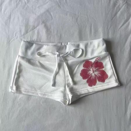 BY19156# 原版人棉空气层休闲松紧腰花朵短裤女夏日新款百搭热裤潮 服裝批發女裝批發服飾貨源