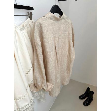 BY19157# 老钱风复古蕾丝拼接亚麻长袖衬衫女春夏设计感小众宽松减龄衬衣潮 服裝批發女裝批發服飾貨源