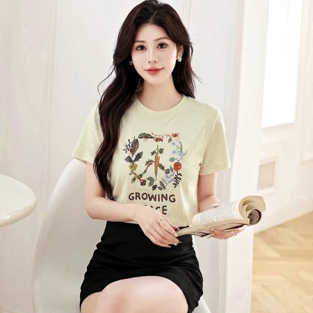 BY19171# 杏色t恤女新款短袖夏季穿搭高级感chic别致上衣设计感小众女 服裝批發女裝批發服飾貨源