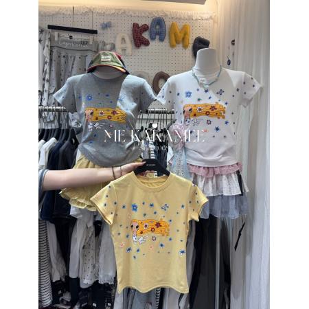 BY19178# 正肩修身T恤短袖女夏季韩系圆领套头星星印花显瘦百搭洋气上衣潮 服裝批發女裝批發服飾貨源