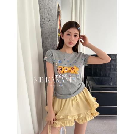 BY19178# 正肩修身T恤短袖女夏季韩系圆领套头星星印花显瘦百搭洋气上衣潮 服裝批發女裝批發服飾貨源