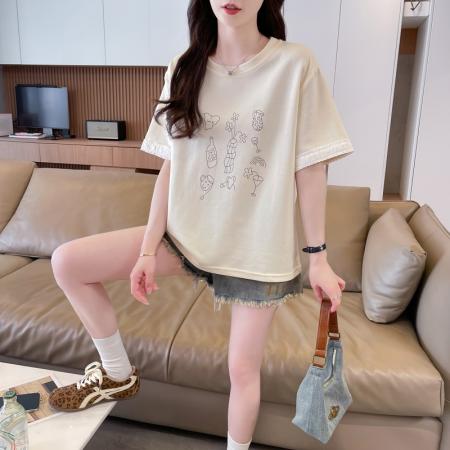 BY19184# 纯棉短袖t恤女夏季新款圆领印花大码女装休闲显瘦上衣 服裝批發女裝批發服飾貨源