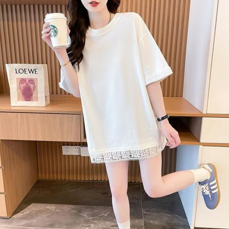 中长款蕾丝短袖T恤 服裝批發女裝批發服飾貨源