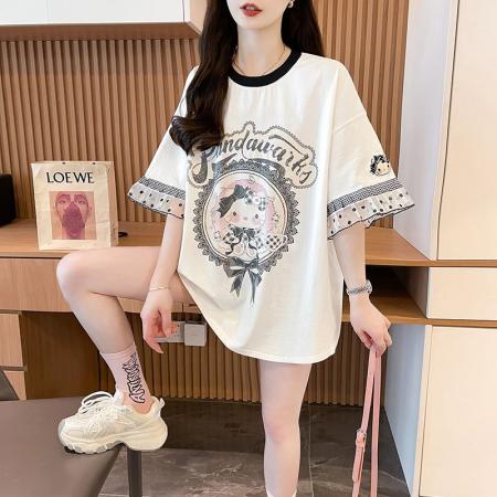 中长款卡通短袖T恤女 服裝批發女裝批發服飾貨源