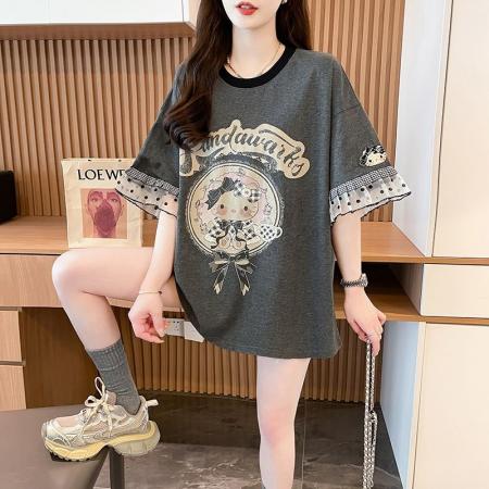 中长款卡通短袖T恤女 服裝批發女裝批發服飾貨源