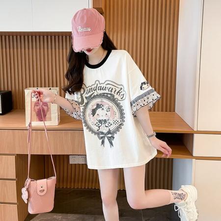 中长款卡通短袖T恤女 服裝批發女裝批發服飾貨源
