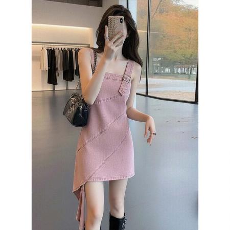 BY19195# 春夏季粉色牛仔吊带连衣裙女收腰高级感独特超好看短裙子 服裝批發女裝批發服飾貨源