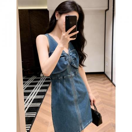 BY19197# 早春新款气质减龄无袖牛仔连衣裙女新中式高级感独特漂亮裙子 服裝批發女裝批發服飾貨源