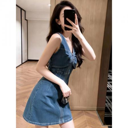 BY19197# 早春新款气质减龄无袖牛仔连衣裙女新中式高级感独特漂亮裙子 服裝批發女裝批發服飾貨源