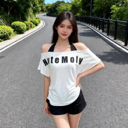 BY19203# 韩系慵懒风挂脖印花短袖T恤女夏季新款纯欲时尚收腰显瘦上衣 服裝批發女裝批發服飾貨源