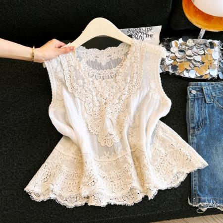 FA56888# 夏季新款韩版宽松显瘦百搭蕾丝马甲女无袖坎肩背心上衣