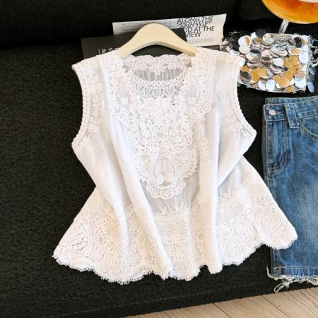 FA56888# 夏季新款韩版宽松显瘦百搭蕾丝马甲女无袖坎肩背心上衣