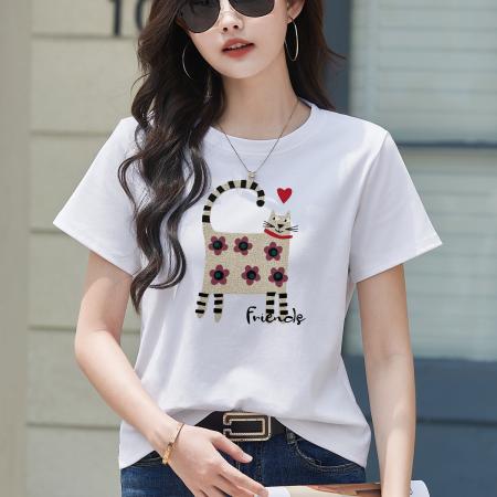 BY19226# 新款短袖T恤女装夏季潮流时尚宽松显瘦简约圆领立体图案上衣 服裝批發女裝批發服飾貨源