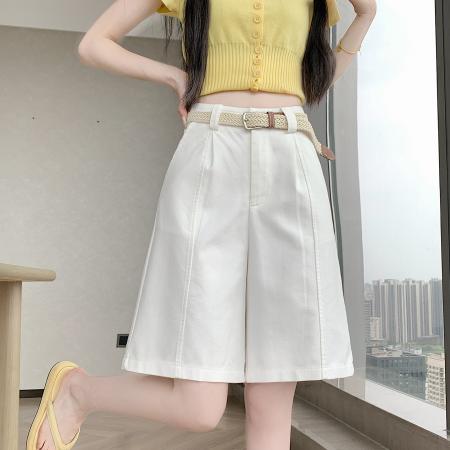 BY19233# 老钱风夏季新款洗水棉五六分阔腿裤女气质百搭显瘦中裤女 服裝批發女裝批發服飾貨源