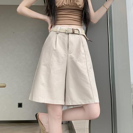 BY19233# 老钱风夏季新款洗水棉五六分阔腿裤女气质百搭显瘦中裤女 服裝批發女裝批發服飾貨源